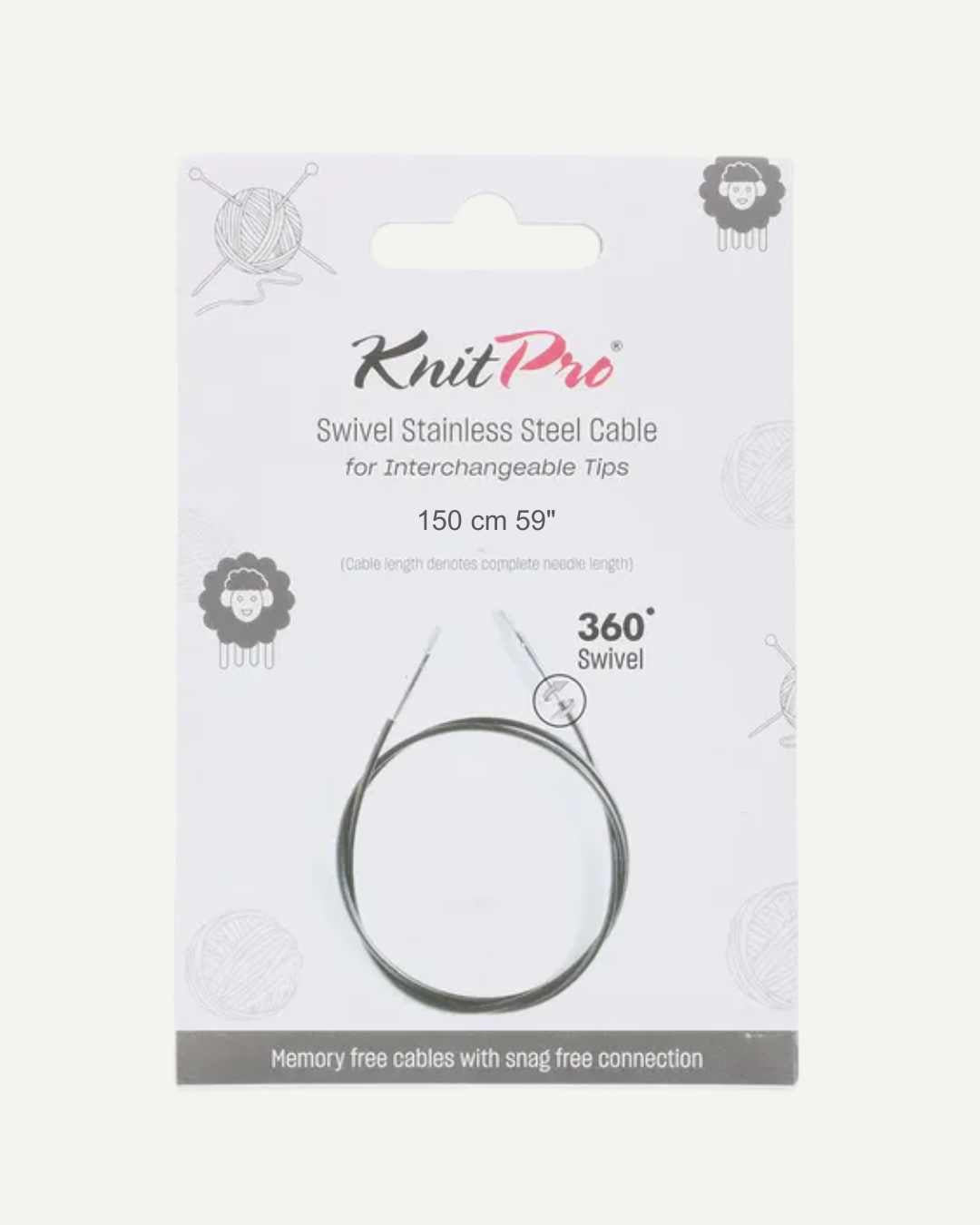 KnitPro Swivel 360° prjónasnúrur - svartar