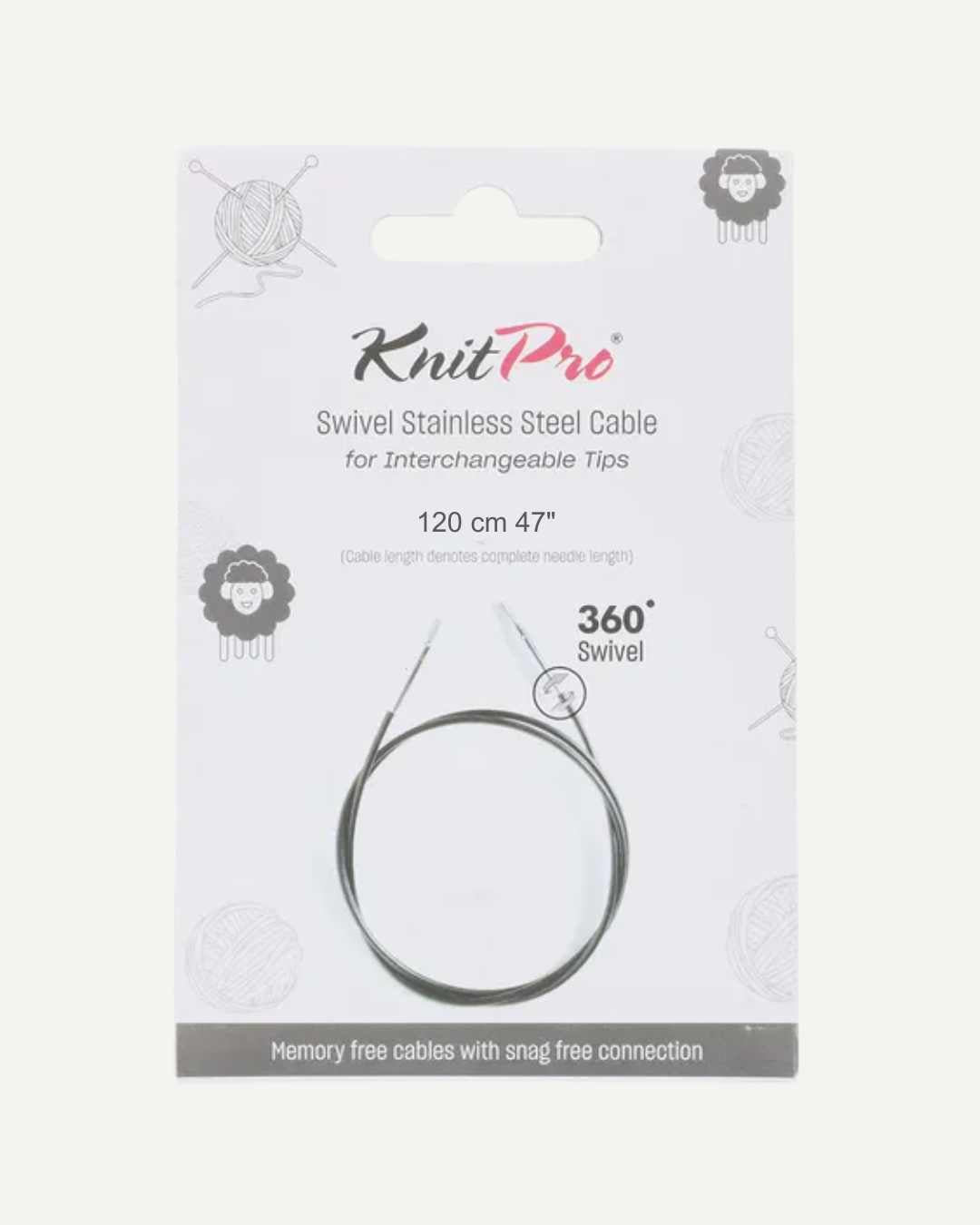 KnitPro Swivel 360° prjónasnúrur - svartar